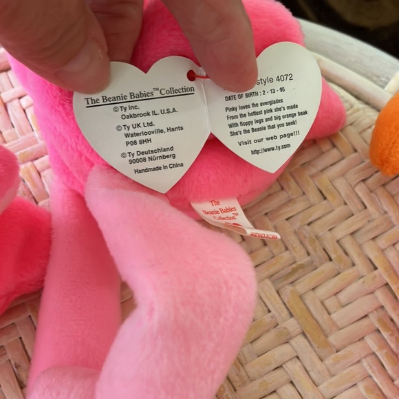 95' TY ORIGINAL BEANIE BABY PINKY THE FLAMINGO  set of 4 - 3 with pvc  pellets - Picture 6 of 16